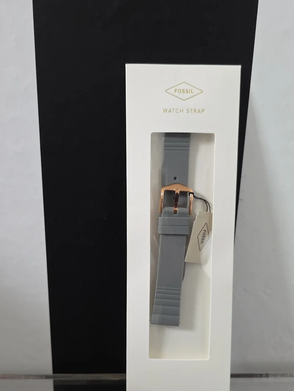 Fossil Light Gray Silicone Watch Strap with Rose Gold Buckle